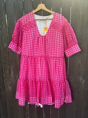 NEW Tanya Taylor Cayla Check Mini Dress in a fuchsia Size M